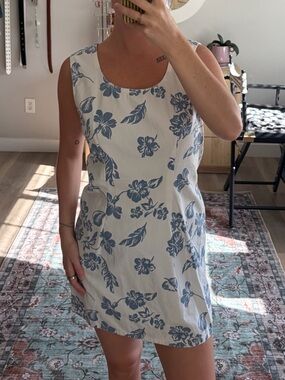 Vintage Not Guilty Blue Floral Cotton Mini Dress Size 11/12